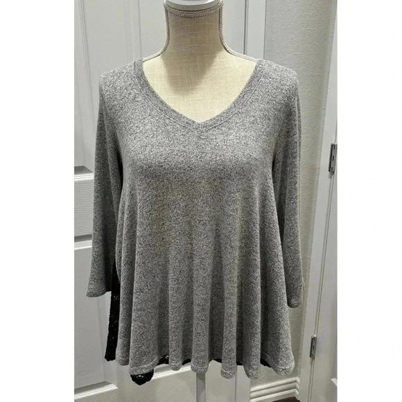Nally and Millie GREY SWEATER WITH BLACK LACE PEEK A BOO BACK. Light weight SZ M - Picture 1 of 5